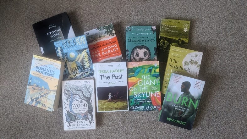 A spread of books on the floor