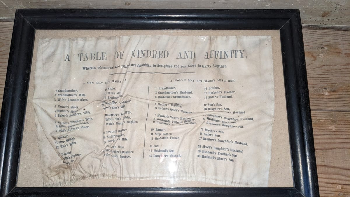 Thou Shalt not Marry etc. stiched on fabric
