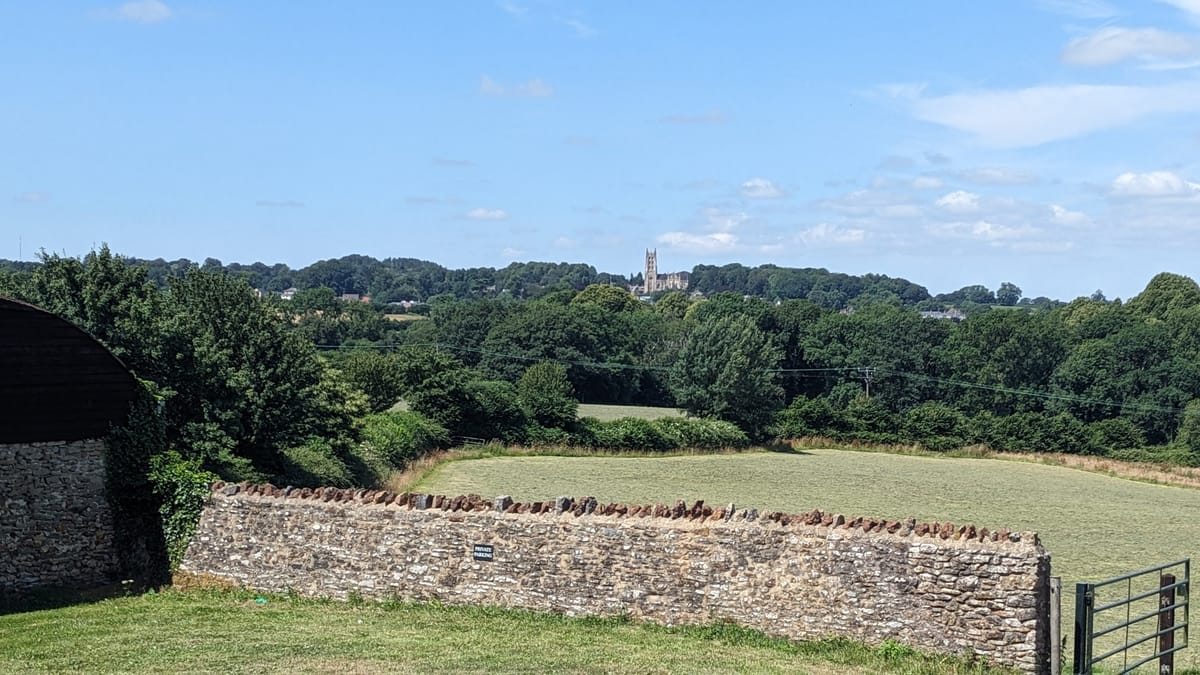 View across the valley to Downside Abbey